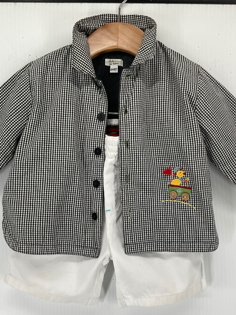 Catimini Baby Boy Gingham Lined Jacket White Shorts 2 Piece Set French 6M